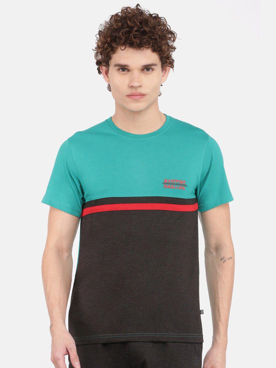 dollar men green & charcoal colourblocked t-shirt