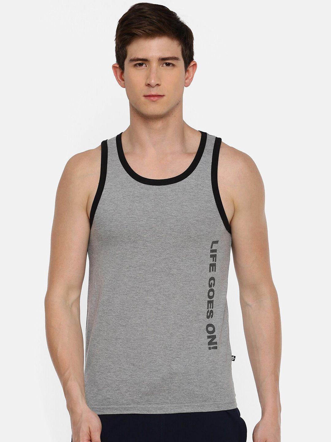 dollar men grey melange & black printed innerwear vest