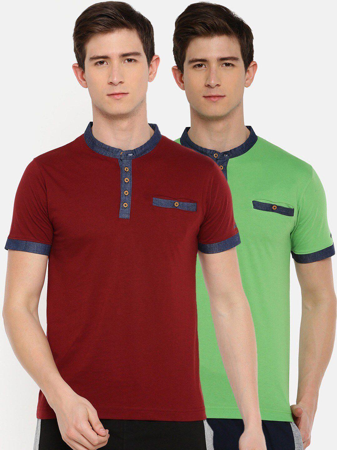 dollar men multicoloured 2 mandarin collar t-shirt