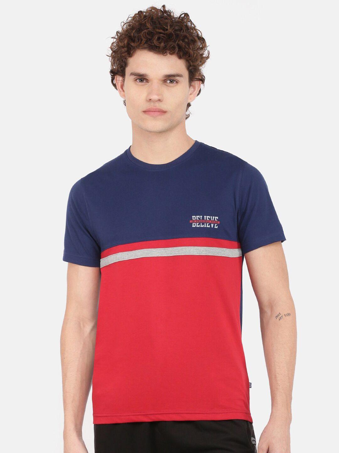 dollar men navy blue & red colourblocked t-shirt