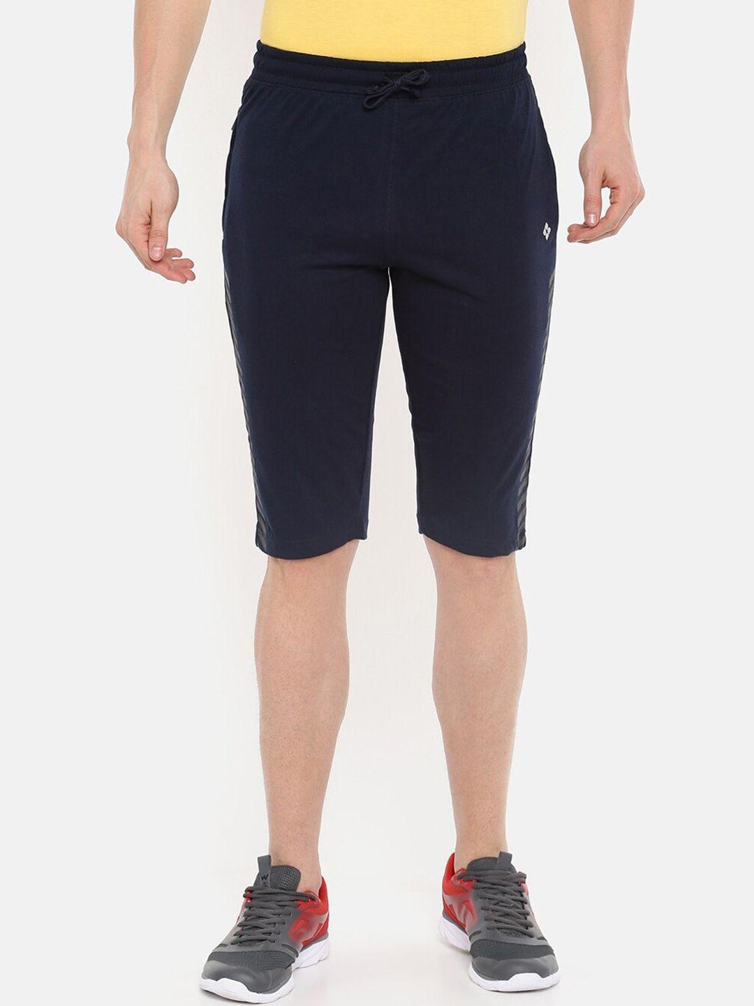 dollar men navy blue regular fit cotton sports shorts