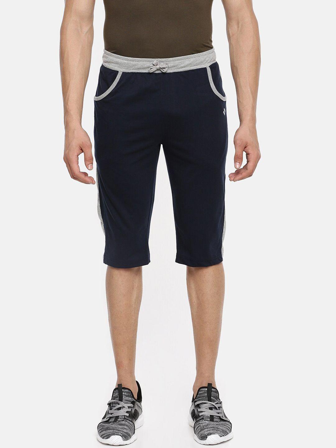 dollar men navy blue solid regular fit shorts