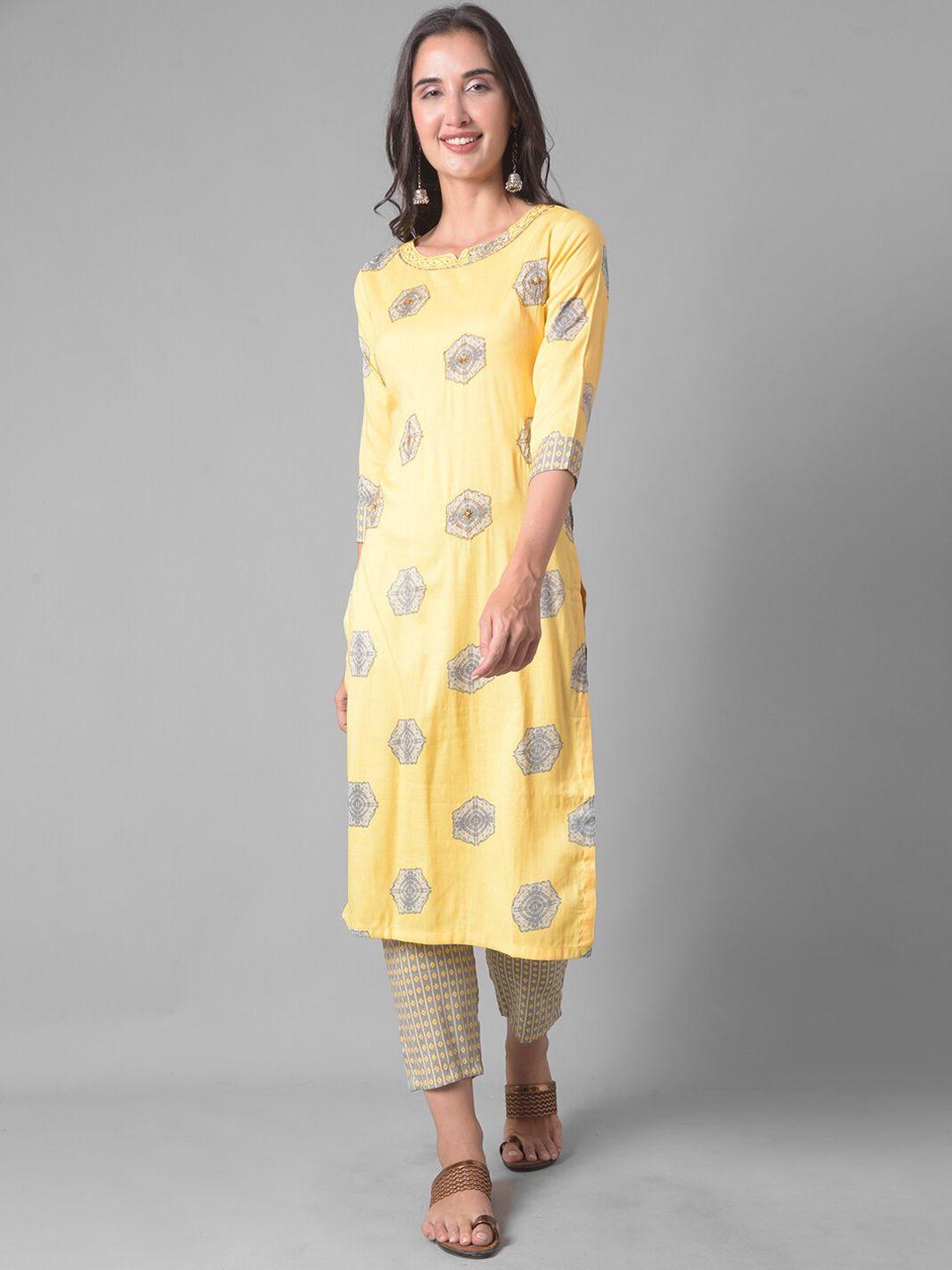 dollar missy abstract printed straight kurta with trousers