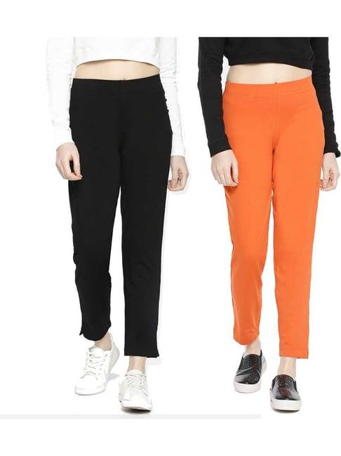 dollar missy black & orange regular fit cigarette trousers (pack  of 2)