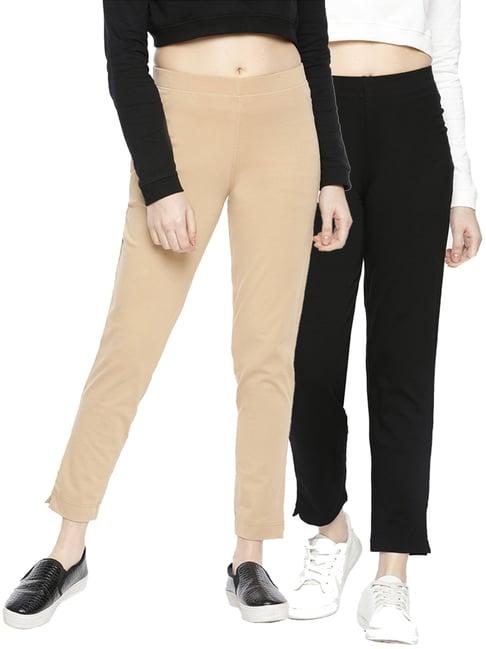 dollar missy black & tan elasticated trousers - pack of 2