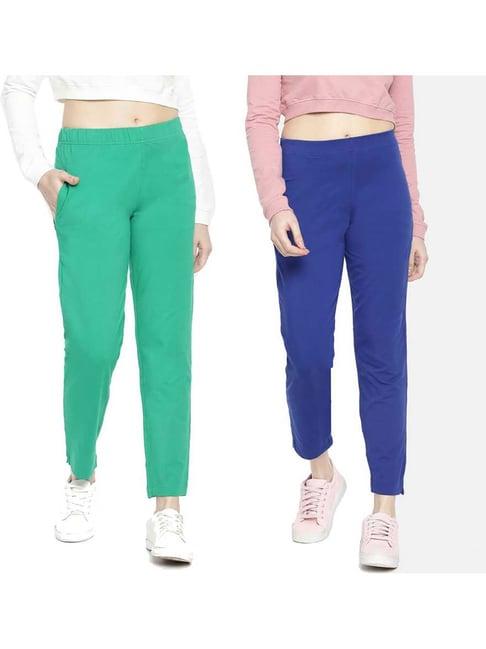 dollar missy blue & forest green regular fit cigarette trousers (pack  of 2)