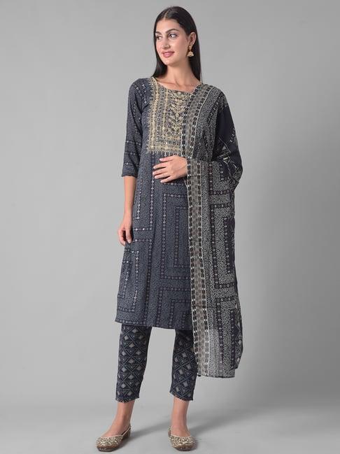 dollar missy blue embellished kurta with pants & dupatta