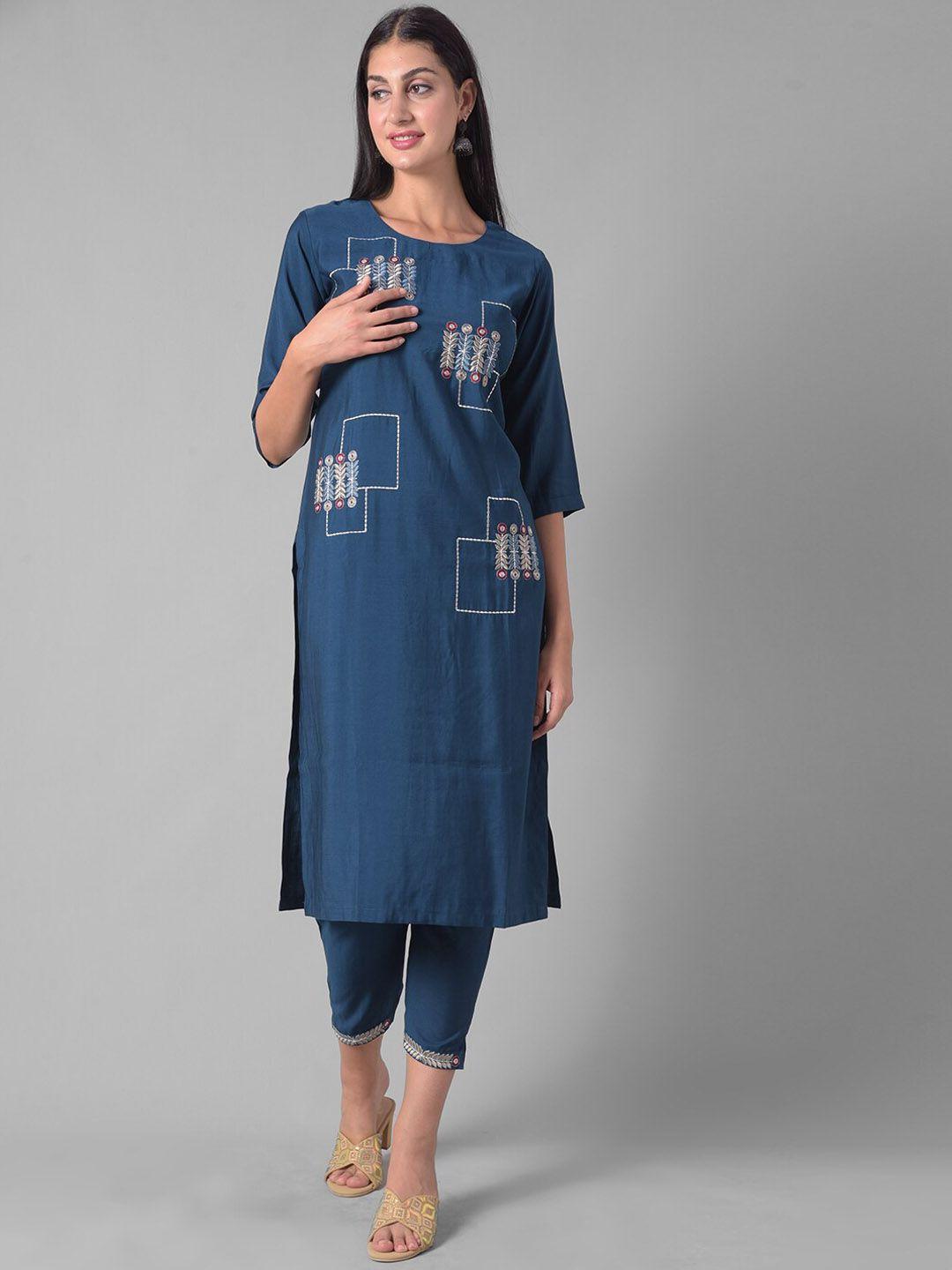 dollar missy ethnic motifs embroidered straight kurta with trousers