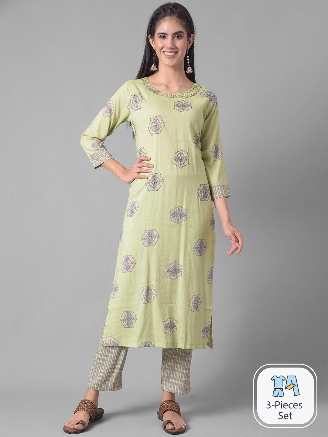 dollar missy ethnic motifs printed regular sequinned kurta with trousers