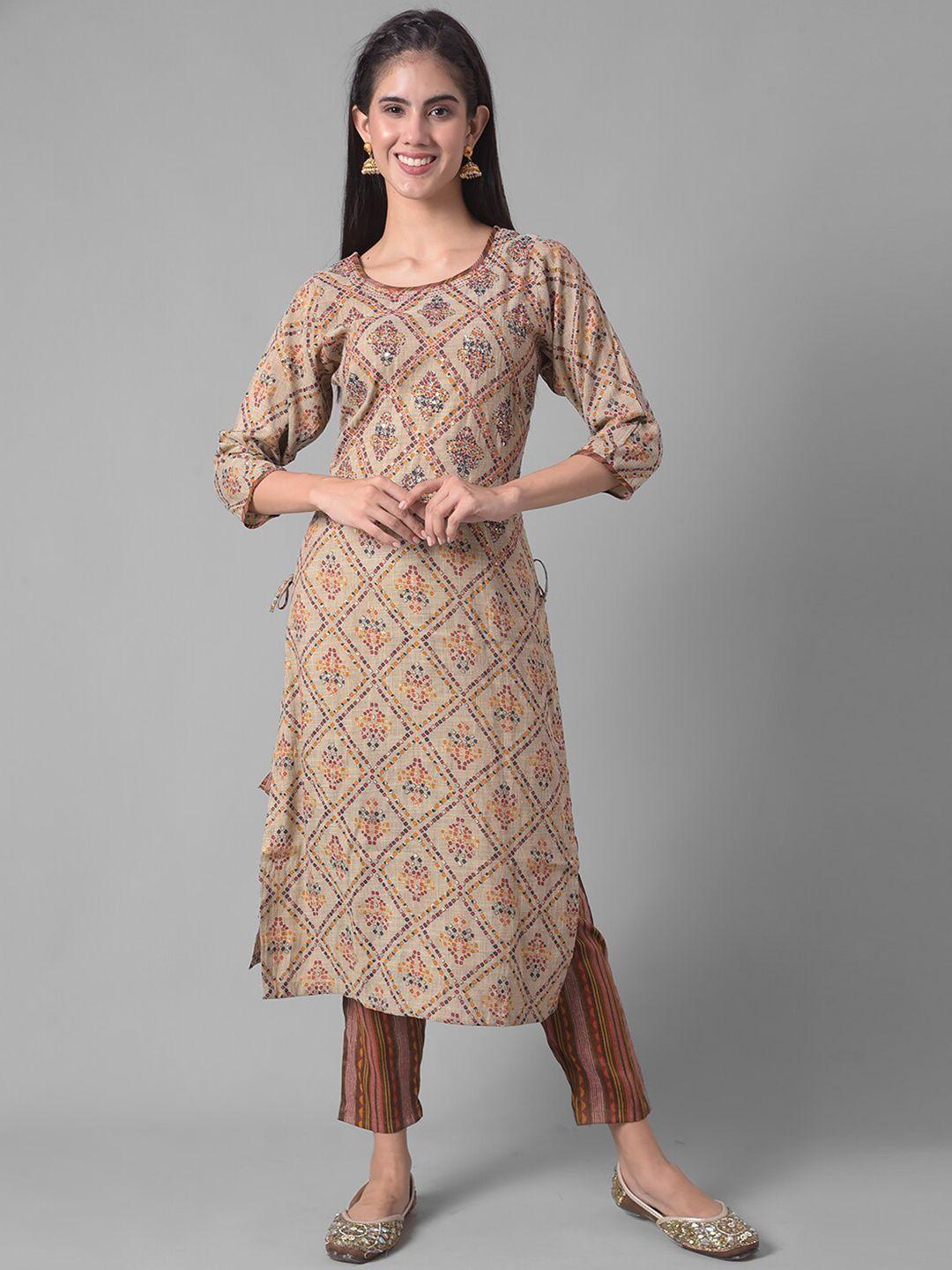 dollar missy ethnic motifs printed regular sequinned kurta with trousers