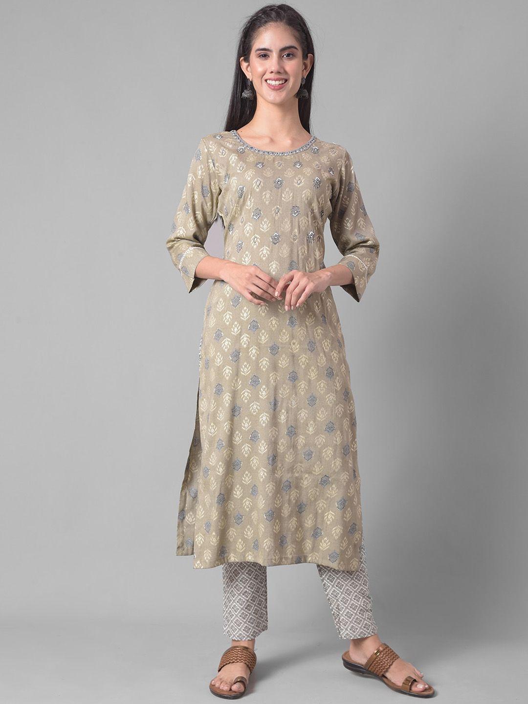 dollar missy ethnic motifs printed regular sequinned kurta with trousers