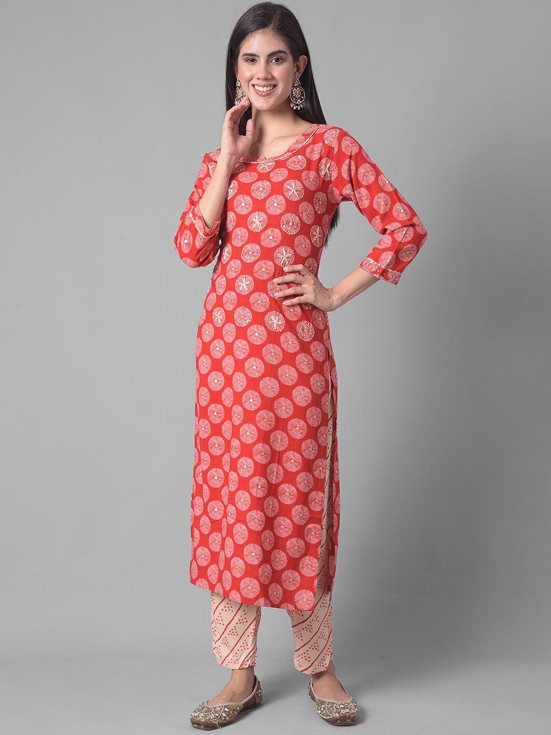 dollar missy ethnic motifs printed thread work kurta with trousers