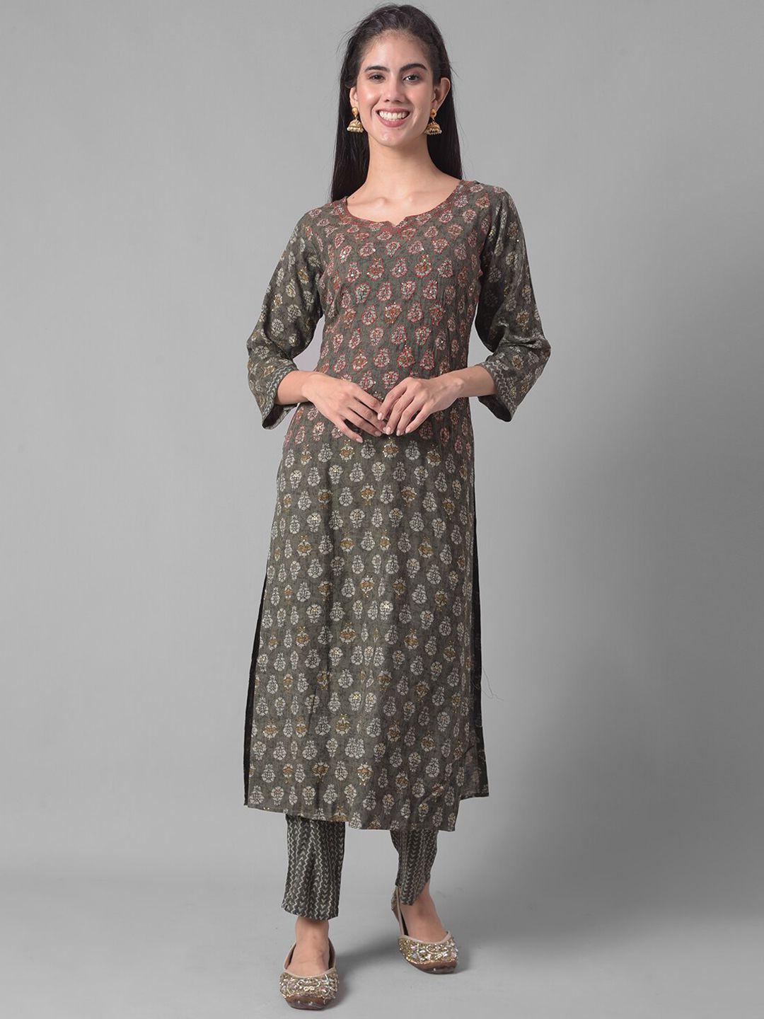 dollar missy ethnic motifs printed thread work straight kurta with trouser