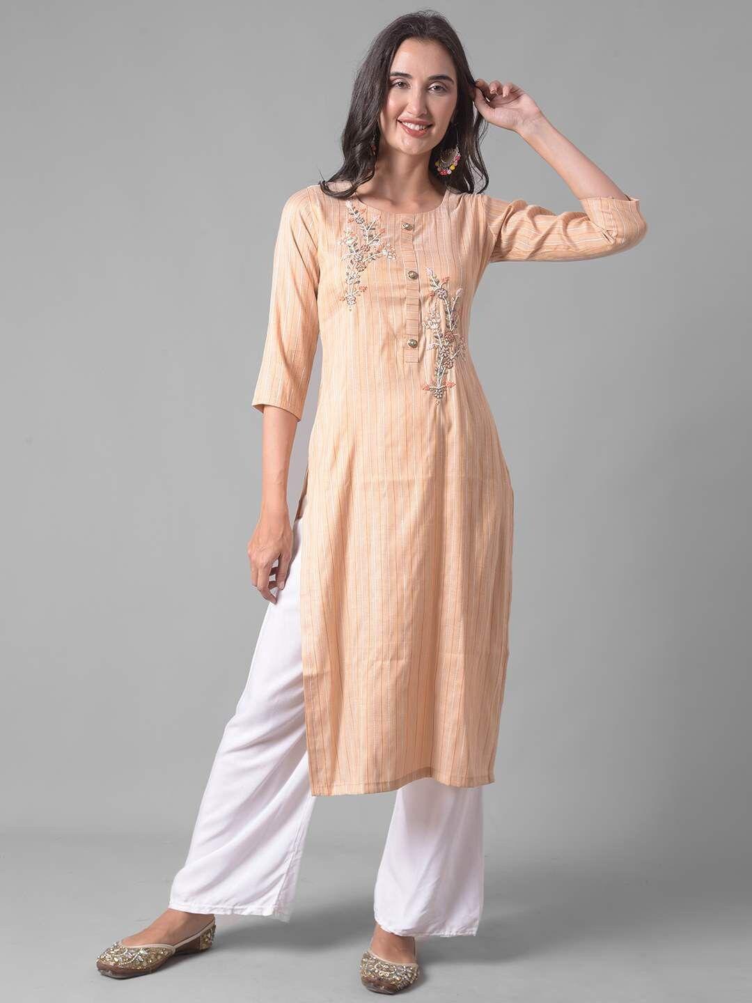 dollar missy floral embroidered beads & stones pure cotton straight kurta