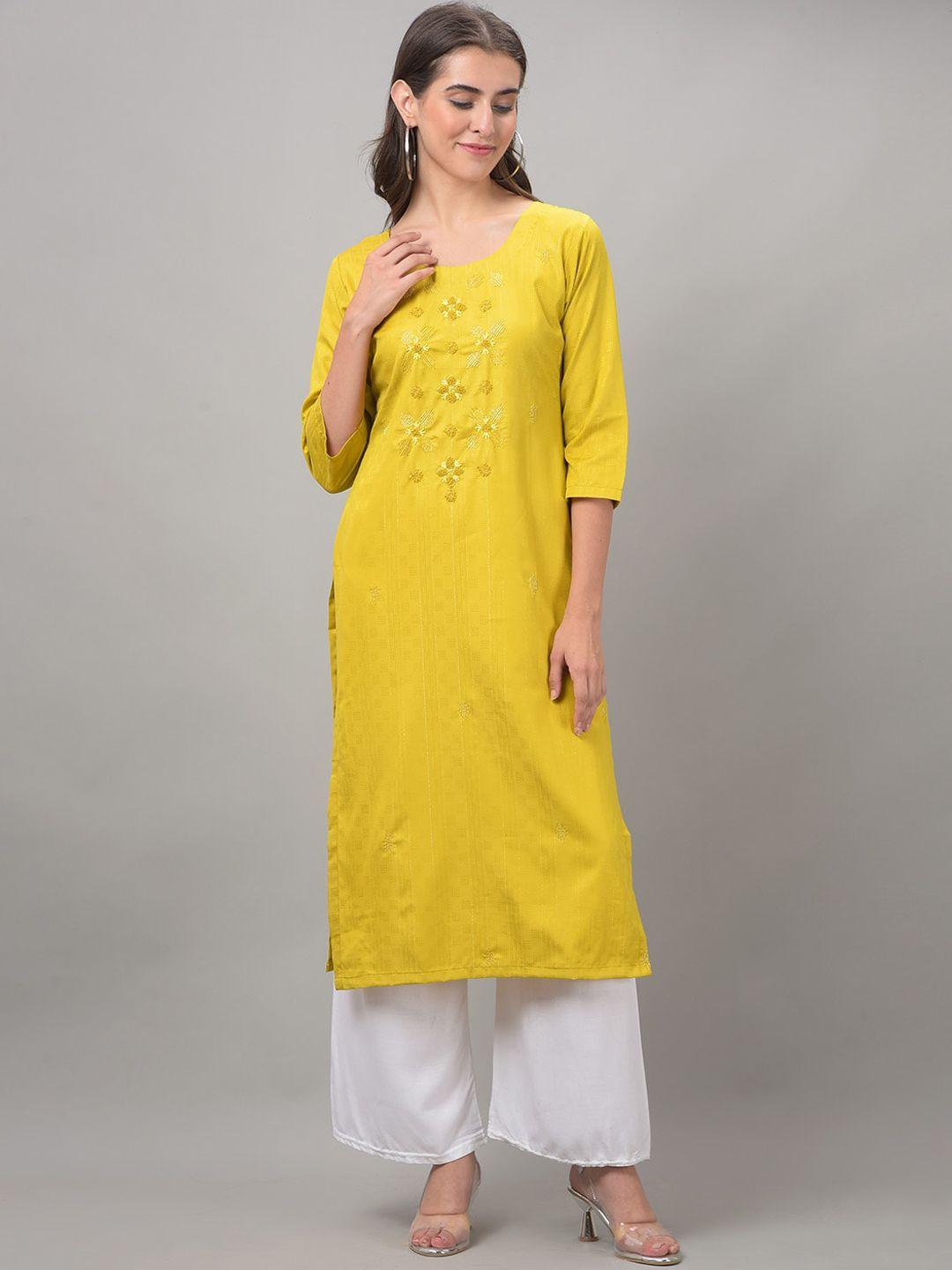 dollar missy floral embroidered beads detail round neck straight kurta