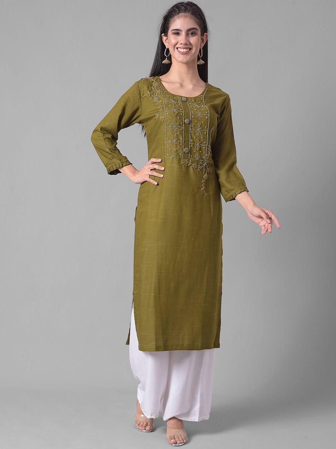 dollar missy floral embroidered beads detail round neck straight kurta