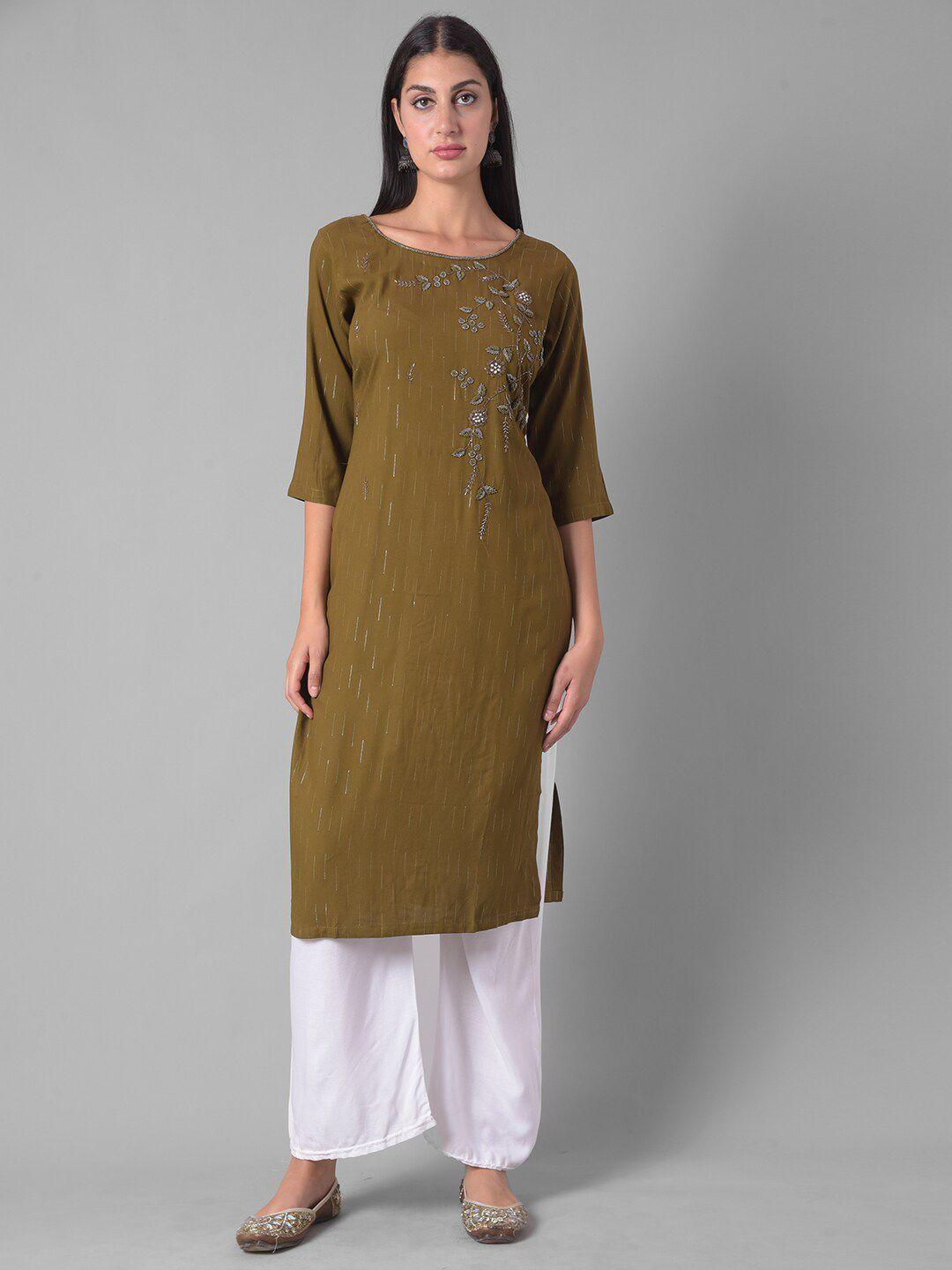 dollar missy floral embroidered round neck straight kurta with palazzos