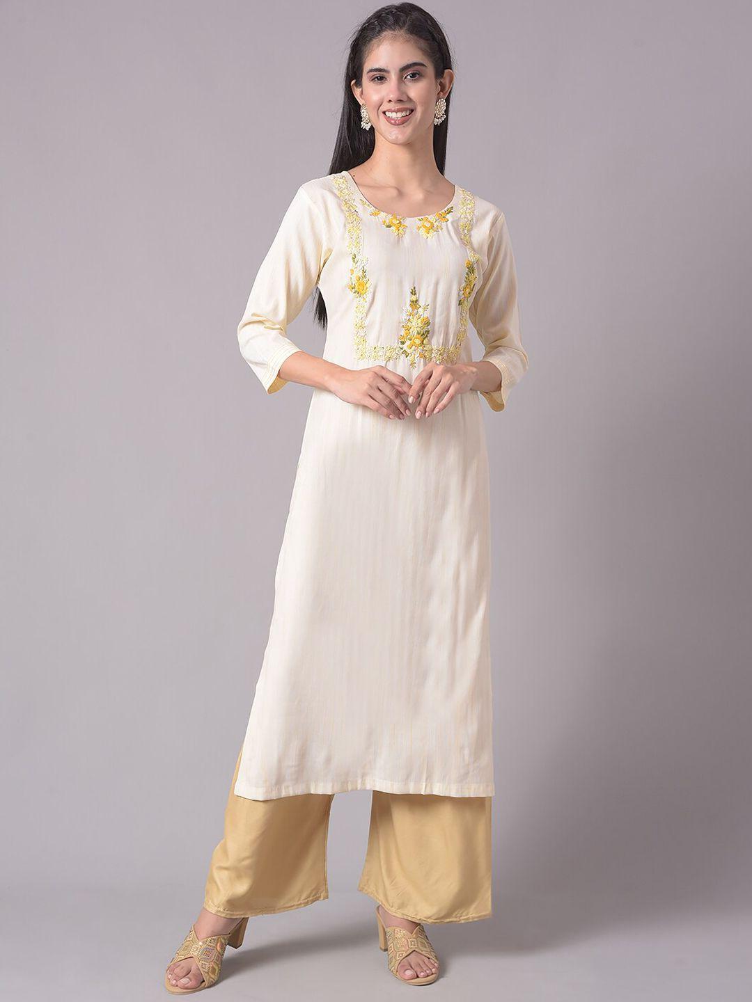 dollar missy floral embroidered sequin round neck straight kurta