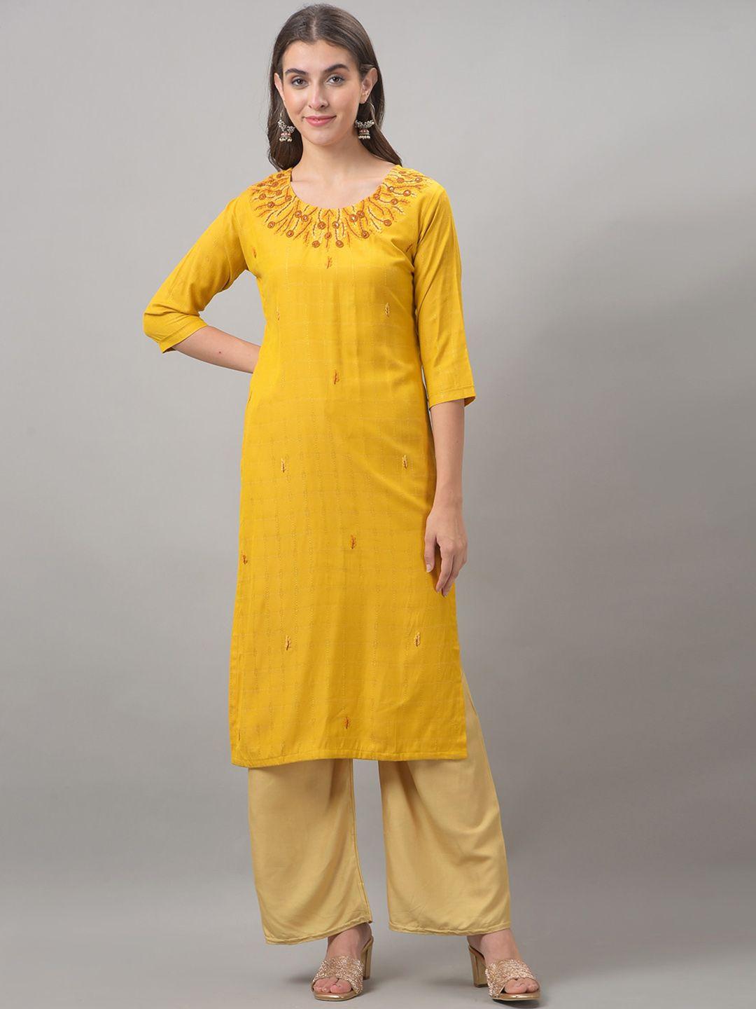 dollar missy floral embroidered sequined round neck straight kurta