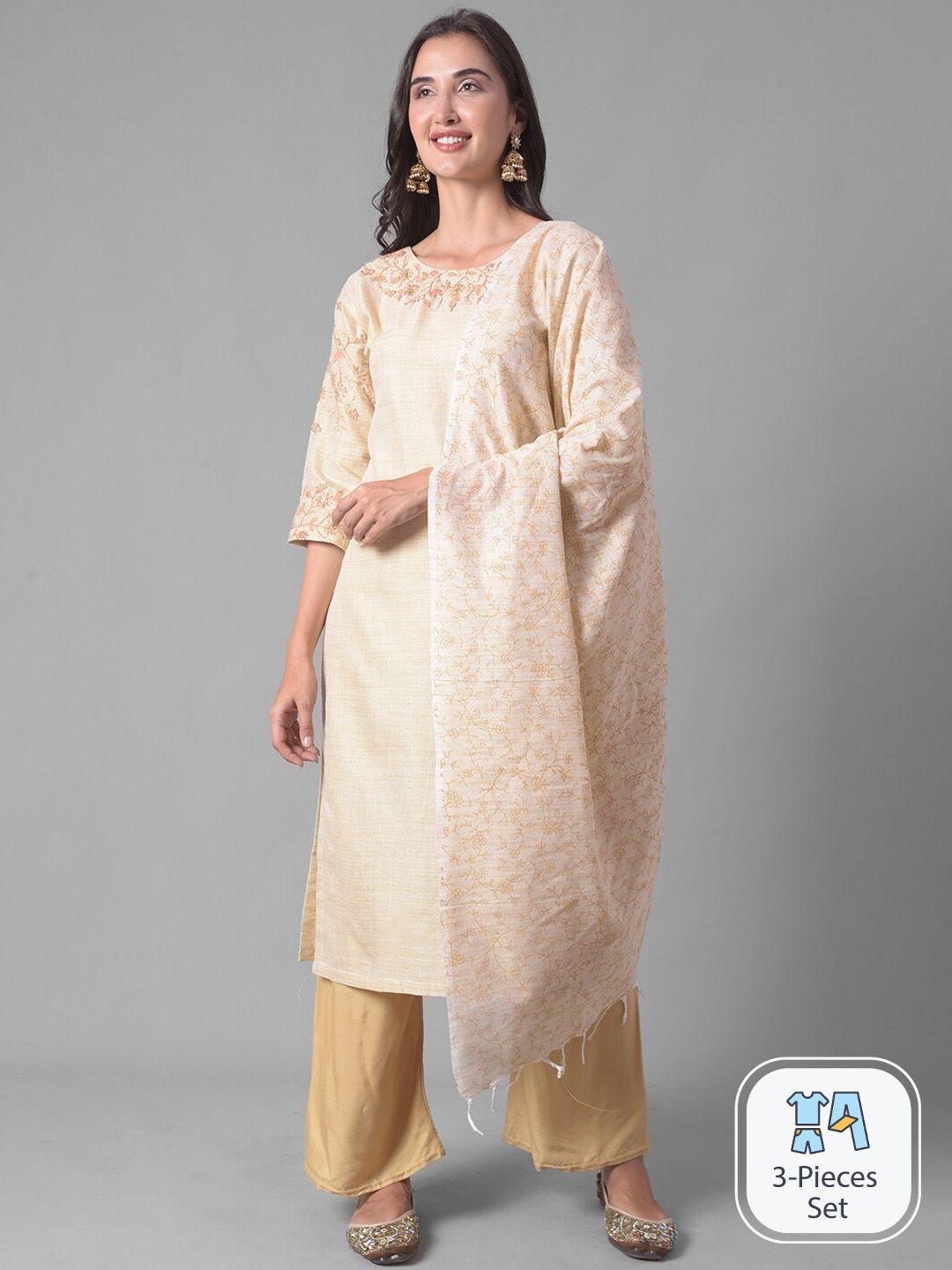 dollar missy floral embroidered straight kurta & trousers with dupatta