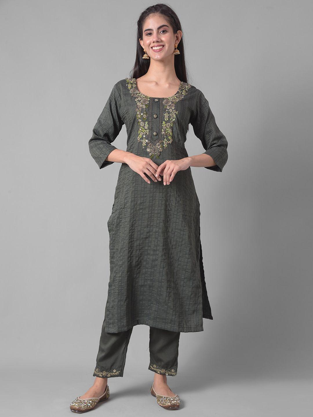 dollar missy floral embroidered straight kurta with trousers