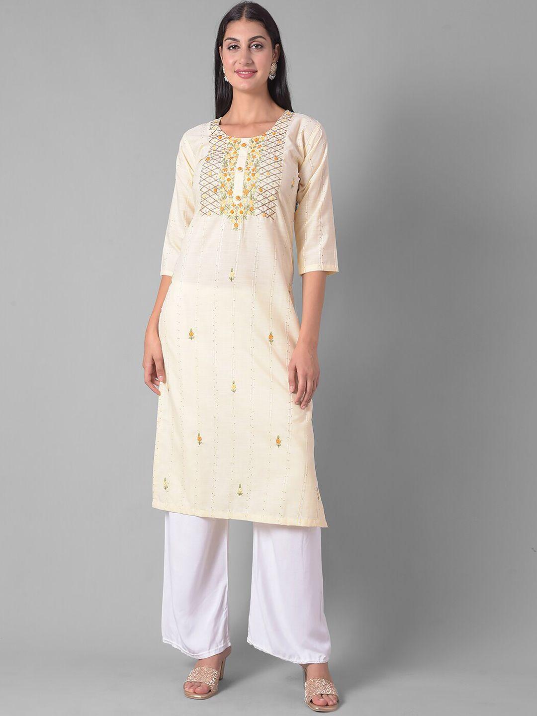 dollar missy floral embroidered thread work detail straight kurta