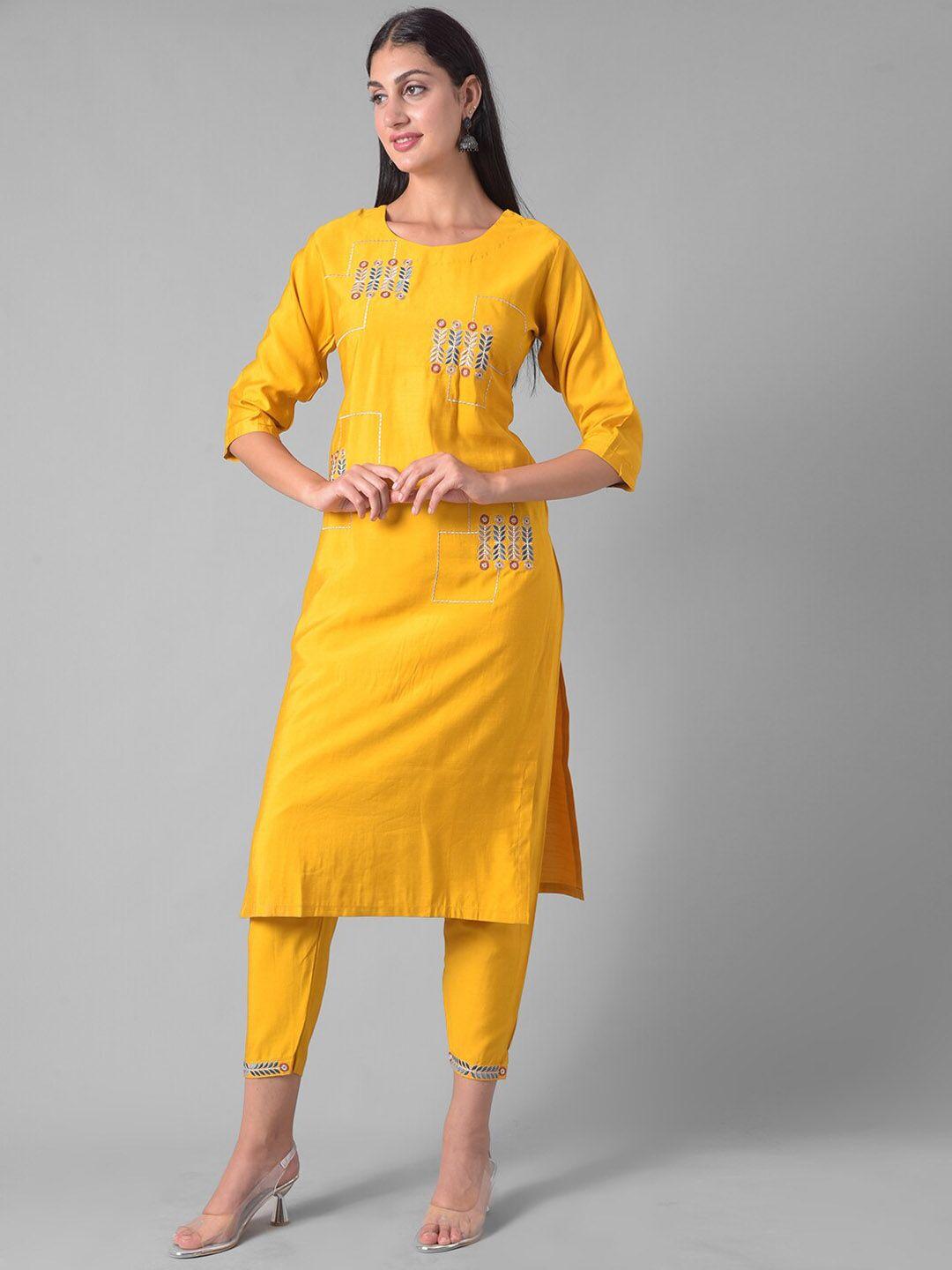 dollar missy floral embroidered thread work straight kurta with trousers