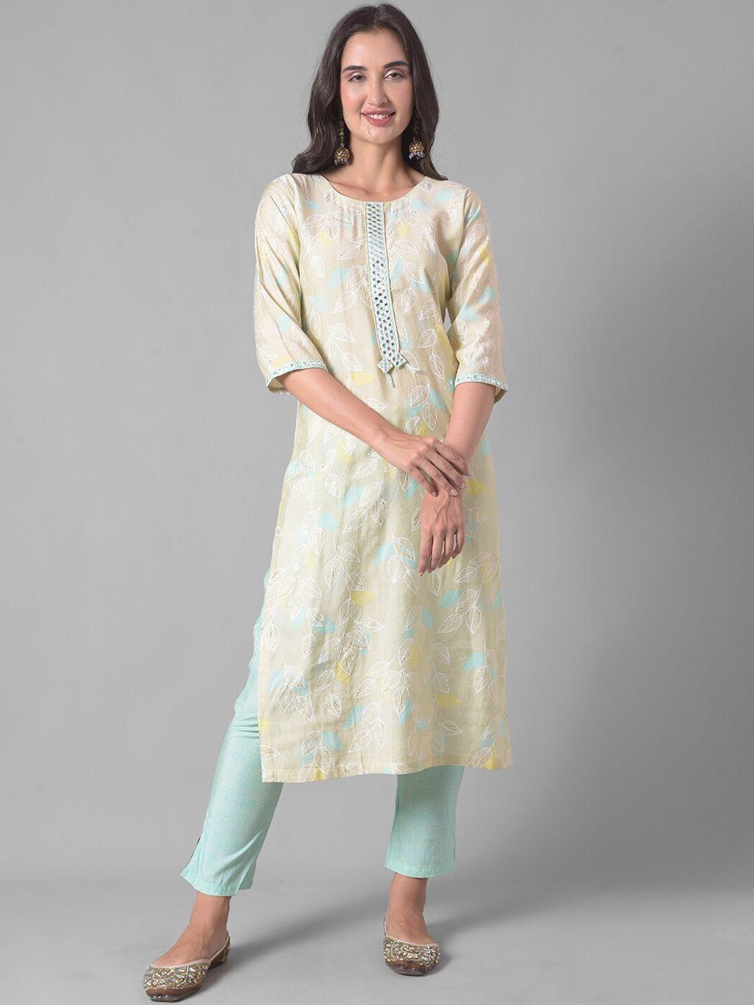 dollar missy floral printed mirror work straight kurta with trouser