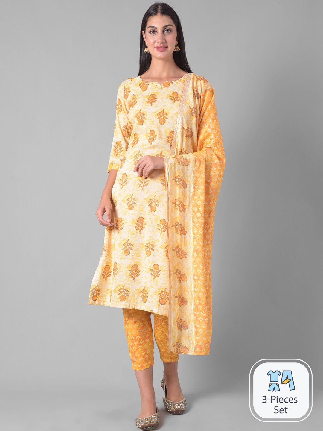 dollar missy floral printed regular beads and stones kurta with trousers & dupatta