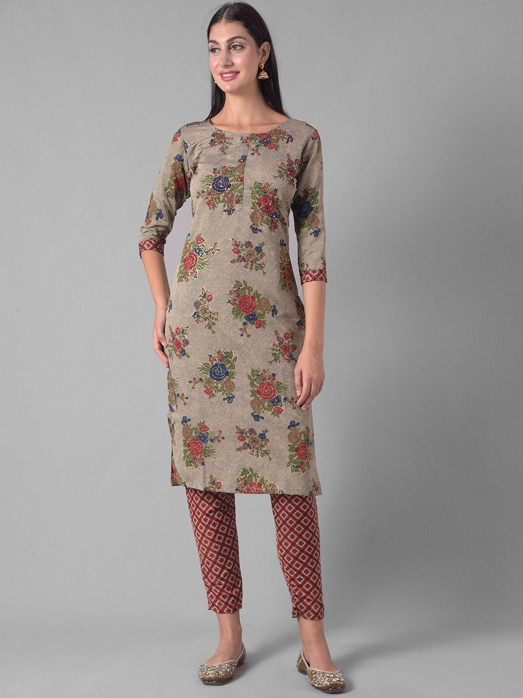 dollar missy floral printed straight kurta with trousers