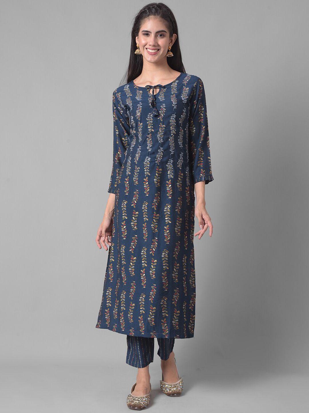 dollar missy floral printed thread work straight kurta with trouser