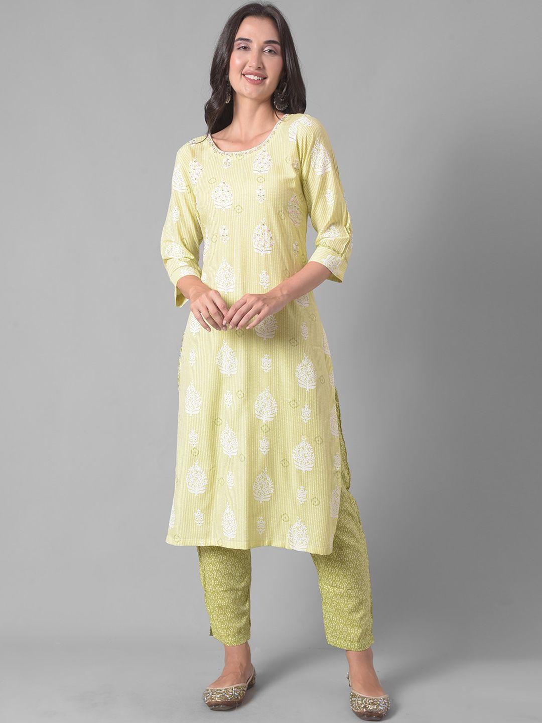 dollar missy floral printed thread work straight kurta with trousers