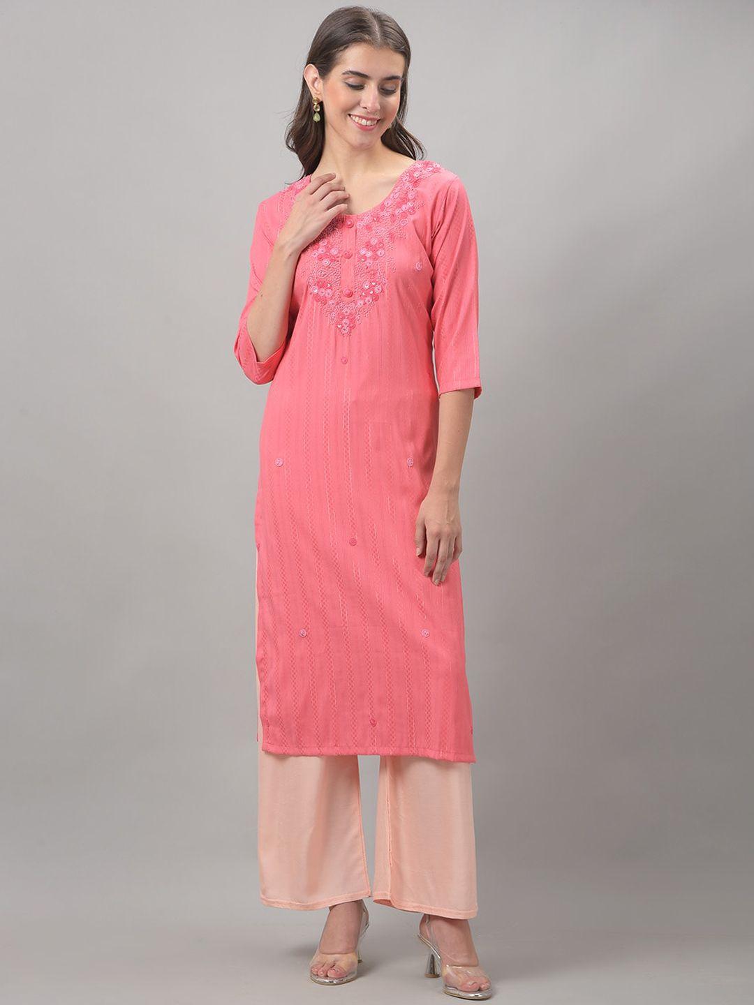 dollar missy floral yoke design sequined round neck straight kurta