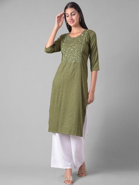 dollar missy green embroidered straight kurta