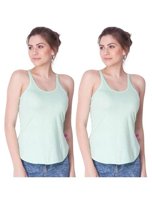 dollar missy light green cotton camisole (pack of 2)