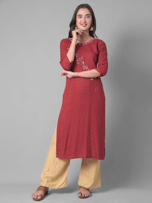 dollar missy maroon embroidered straight kurta