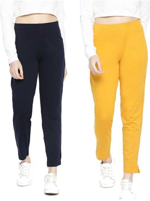 dollar missy mustard & navy regular fit cigarette trousers (pack  of 2)