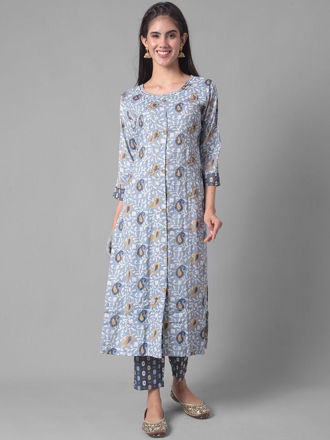 dollar missy paisley printed regular sequinned kurta with trousers