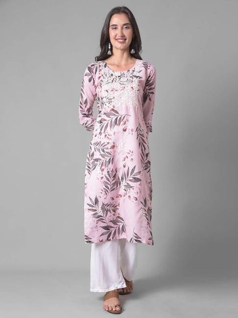 dollar missy peach embroidered kurta with palazzos