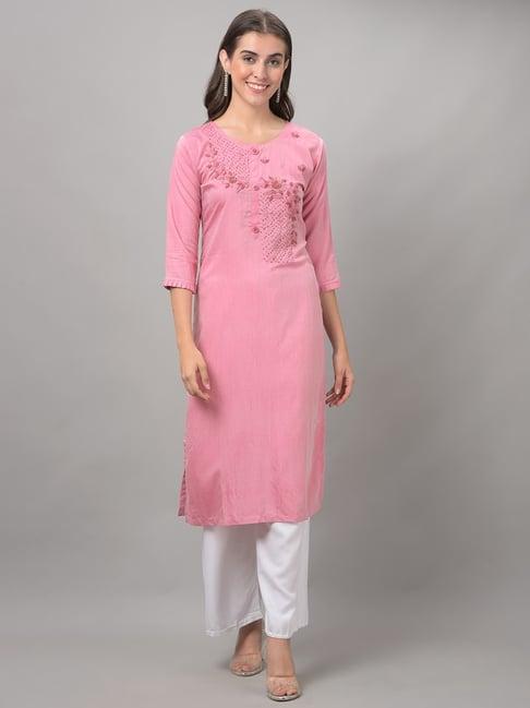 dollar missy pink embroidered straight kurta