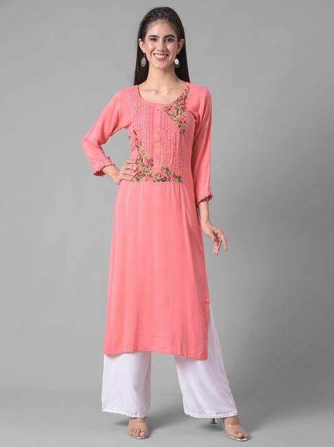 dollar missy pink embroidered straight kurta