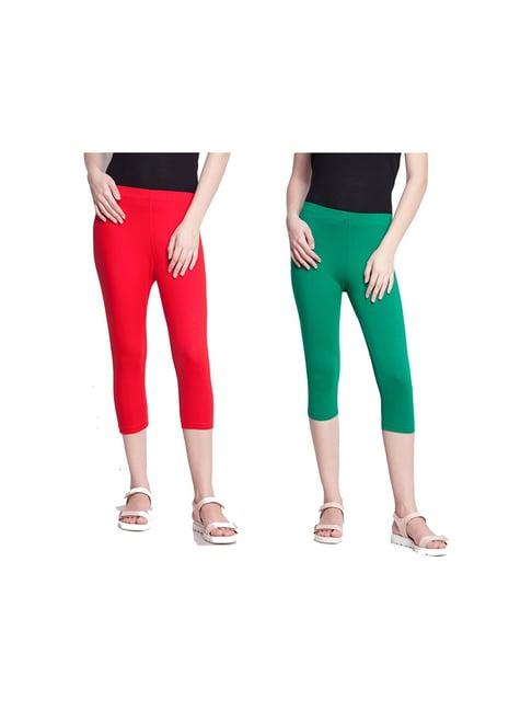 dollar missy red & green slim fit capris pack of - 2