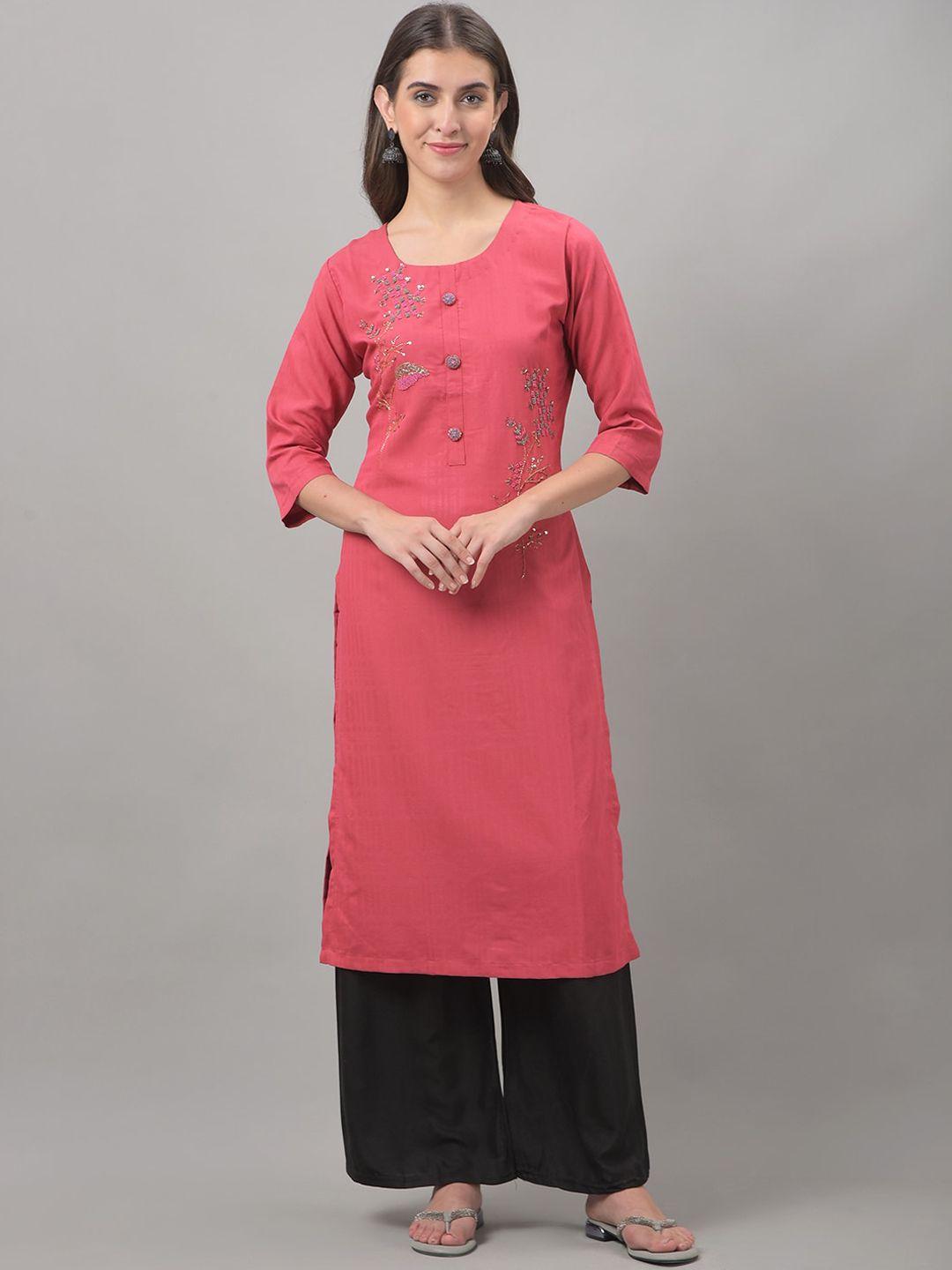 dollar missy round neck ethnic motif embroidered beads and stones thread work cotton kurta