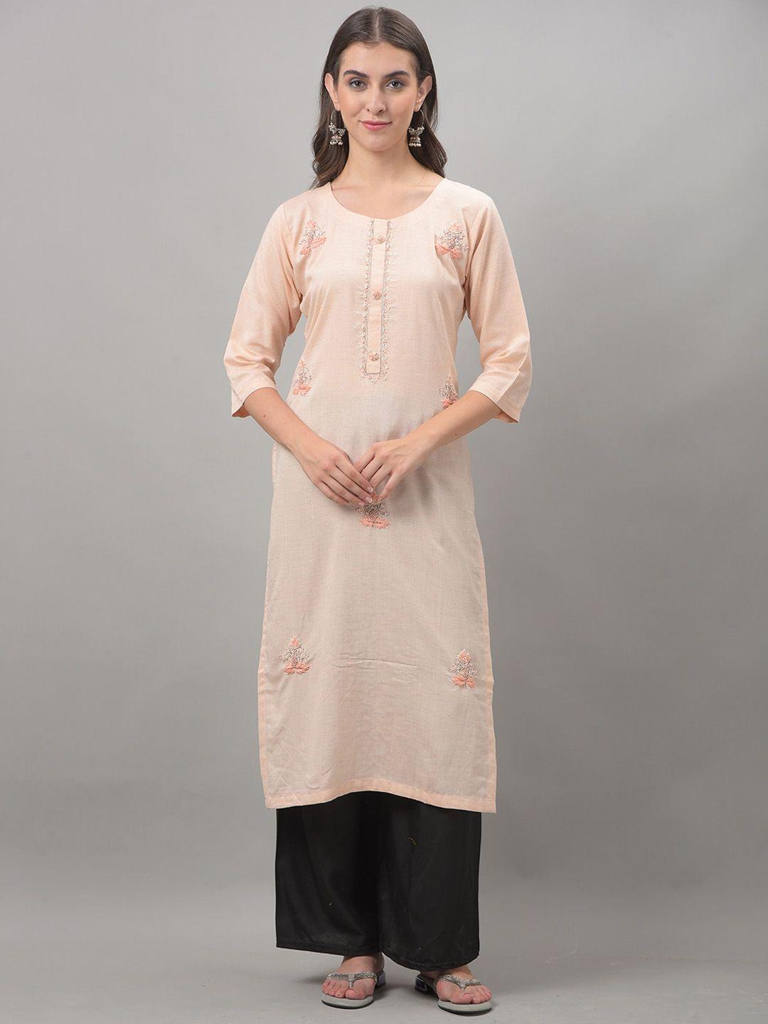 dollar missy round neck ethnic motifs embroidered beads and stones straight cotton kurta