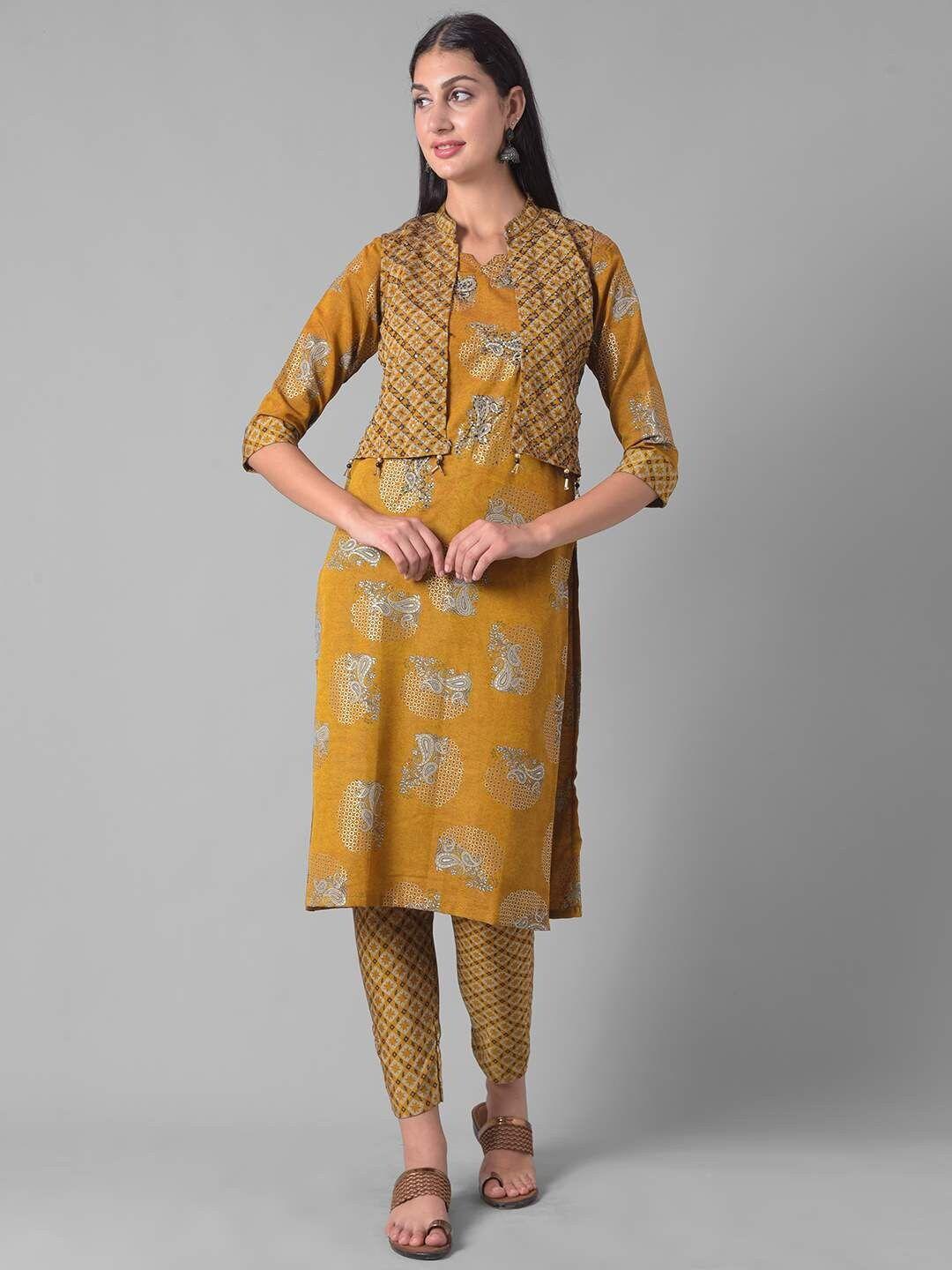 dollar missy round neck ethnic motifs printed regular kurta with trousers
