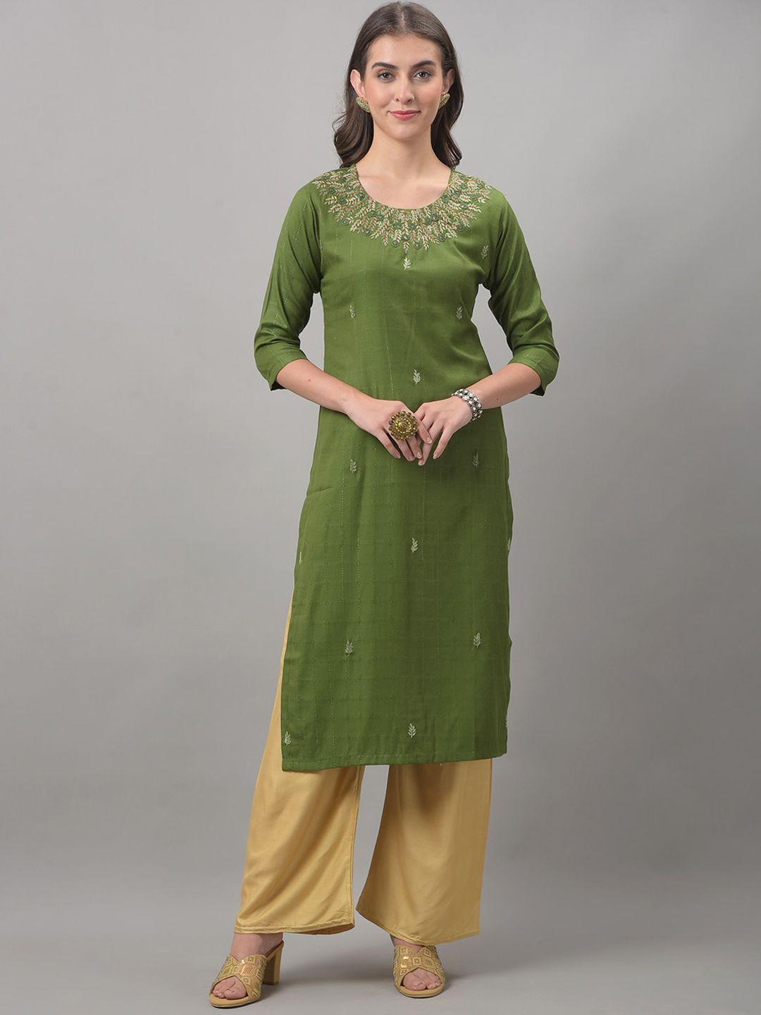 dollar missy round neck floral embroidered straight cotton kurta