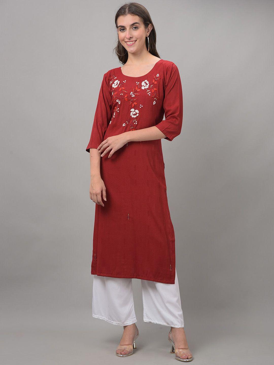 dollar missy round neck floral embroideredyoke design beads and stones straight kurta