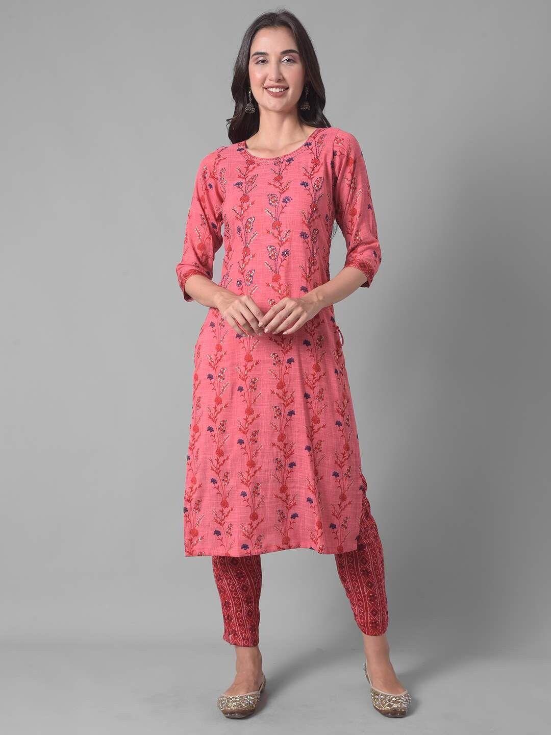 dollar missy round neck floral printed regular kurta with trousers & with dupatta