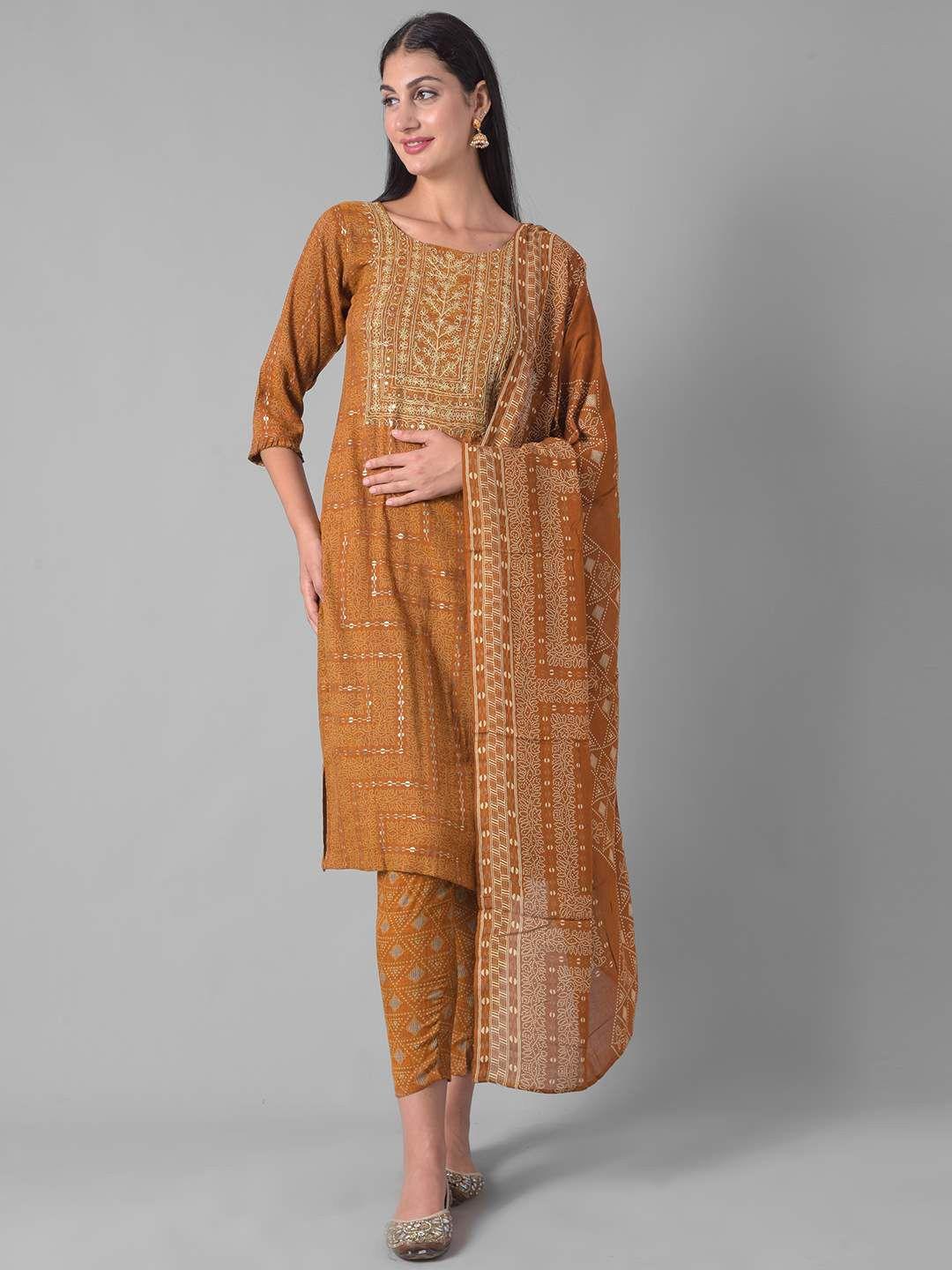 dollar missy round neck floral regular kurta with trousers & with dupatta