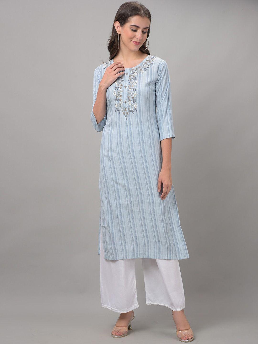 dollar missy round neck woven design floral embroidered yoke design straight kurta